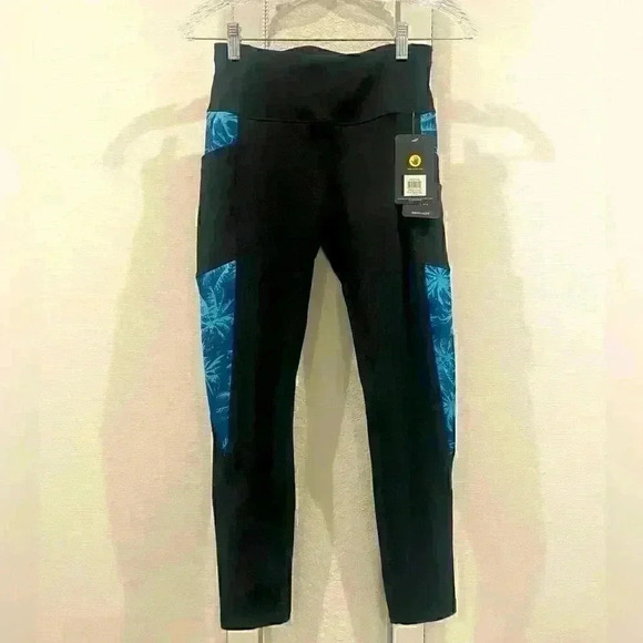 NWT Body Glove Blue Palm Print Capris Leggings with Side pockets Sz M - Picture 1 of 6